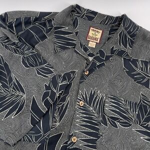 Tommy‎ Bahama Silk Button Up Shirt Mens Large Black Tropical Leaf Camp